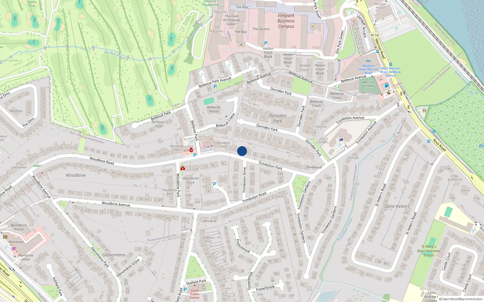 Overhead map showing the location of 59 Trimleston Park, Trimleston or Owenstown