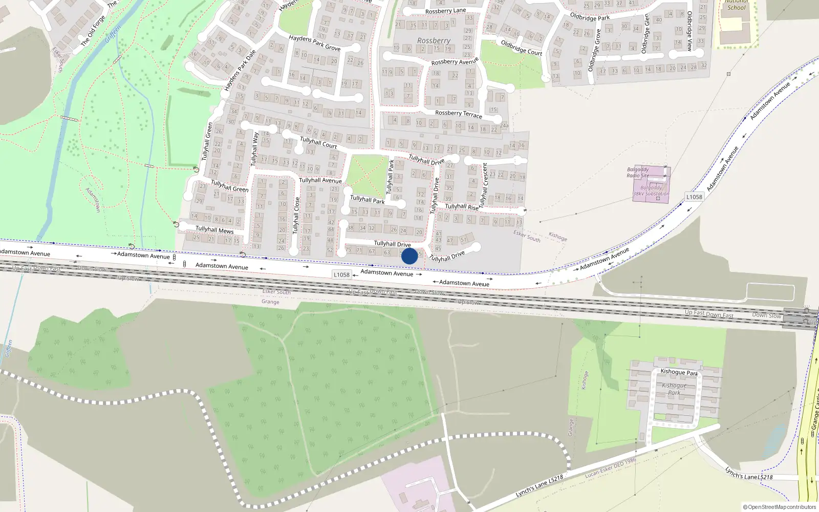 Overhead map showing the location of 59 Tullyhall Drive, Lucan