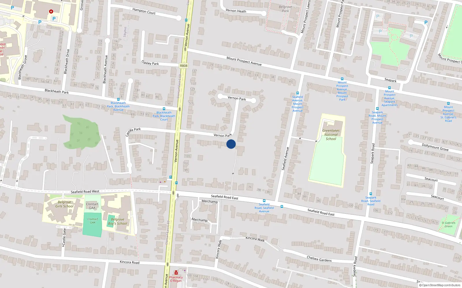 Overhead map showing the location of 59 Vernon Park, Dublin 3