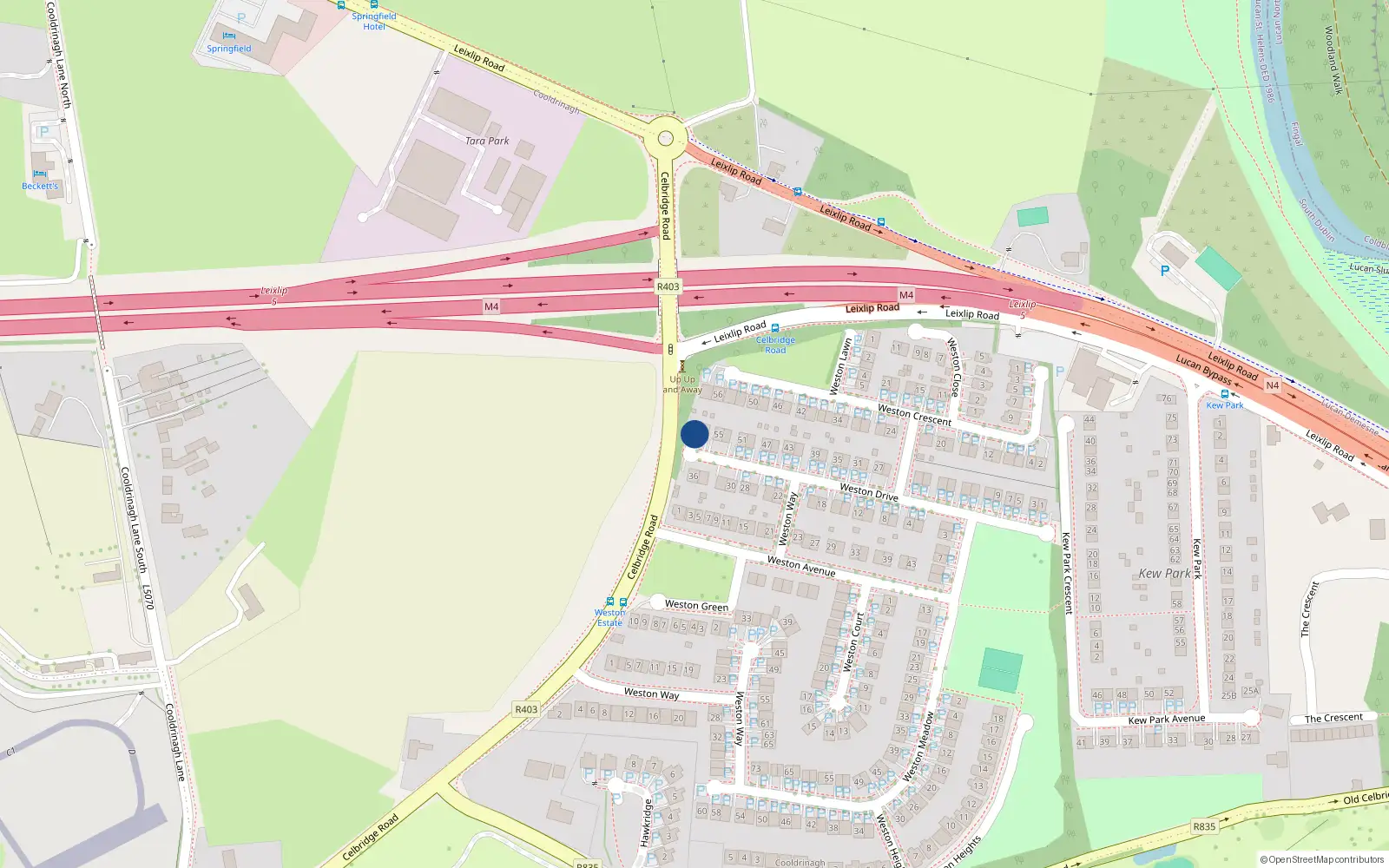 Overhead map showing the location of 59 Weston Drive, Lucan, Dublin
