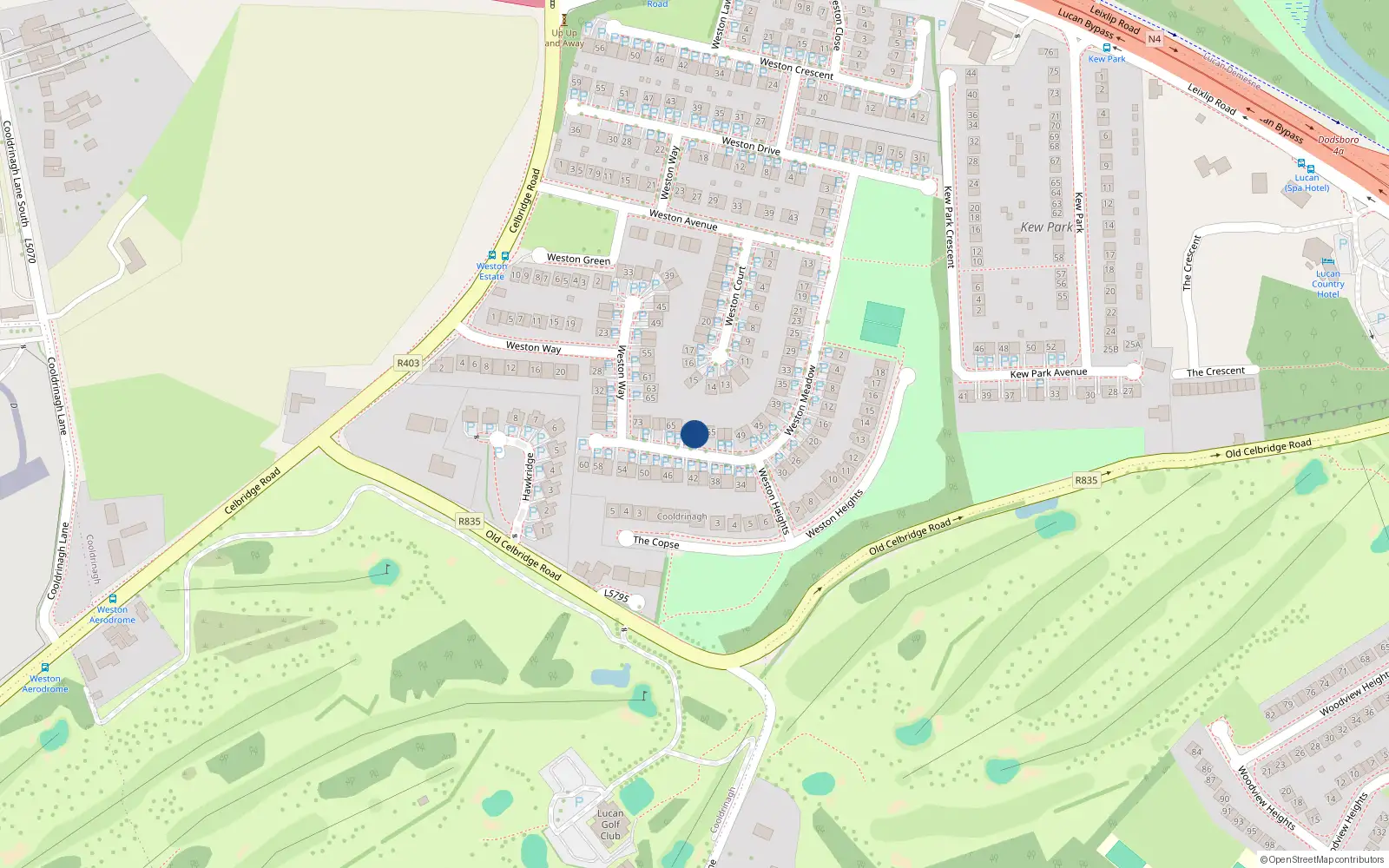 Overhead map showing the location of 59 Weston Meadow, Lucan