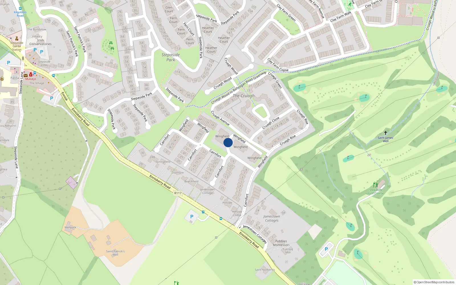Overhead map showing the location of 59 Wingfield, Dublin