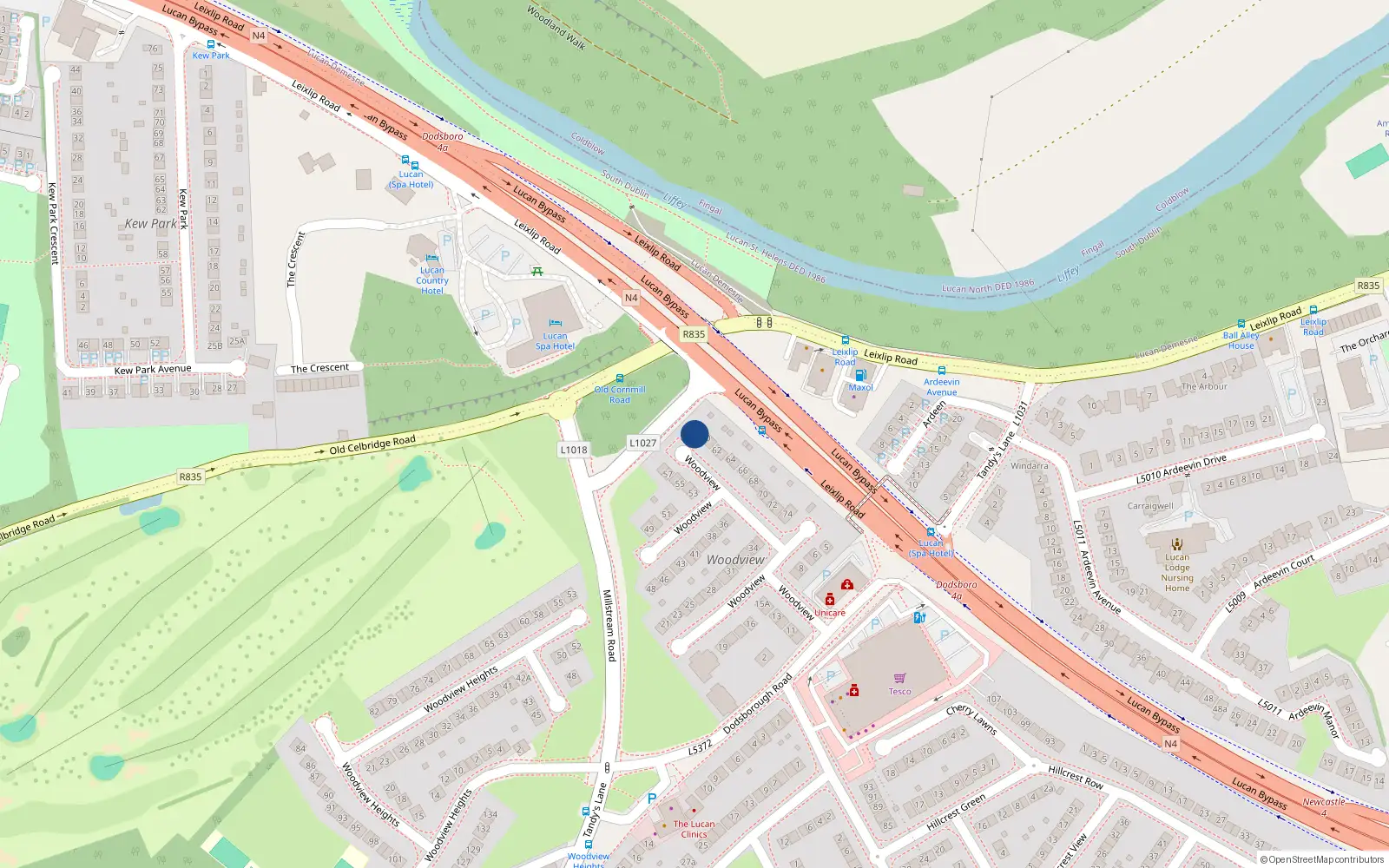 Overhead map showing the location of 59 Woodvuiew, Lucan