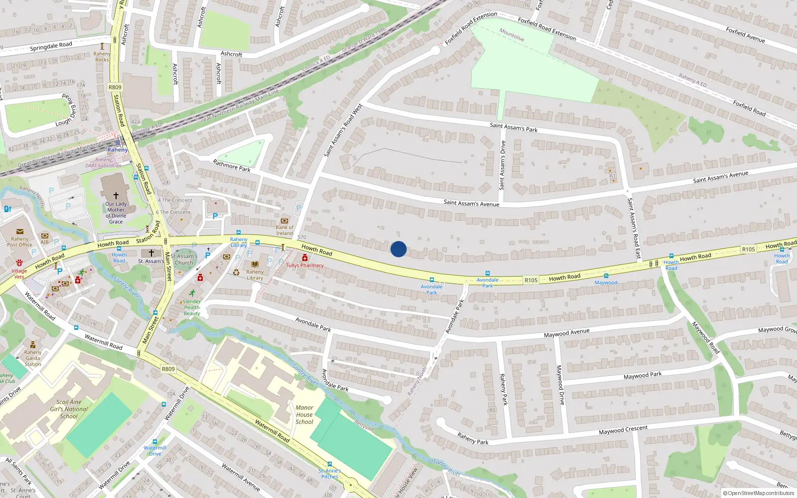 Overhead map showing the location of 592 Howth Road, Dublin 5
