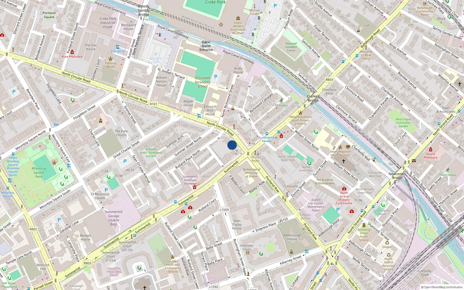 Overhead map showing the location of 592 North Circular Road, Dublin 1, Dublin