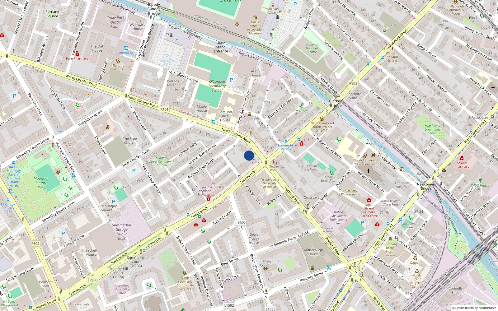 Overhead map showing the location of 594 North Circular Road, Dublin 1