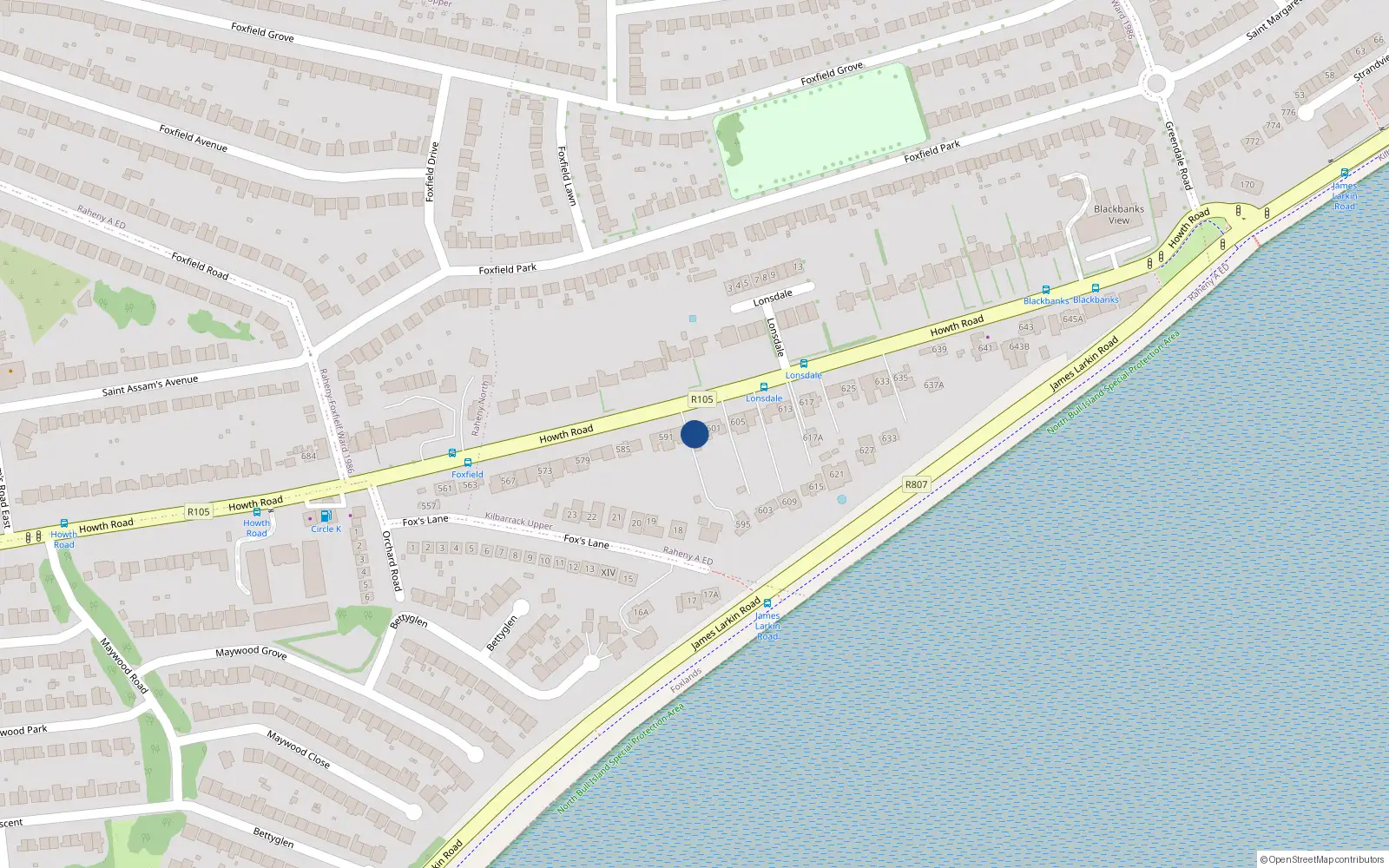 Overhead map showing the location of 597 Howth Road, Dublin 5