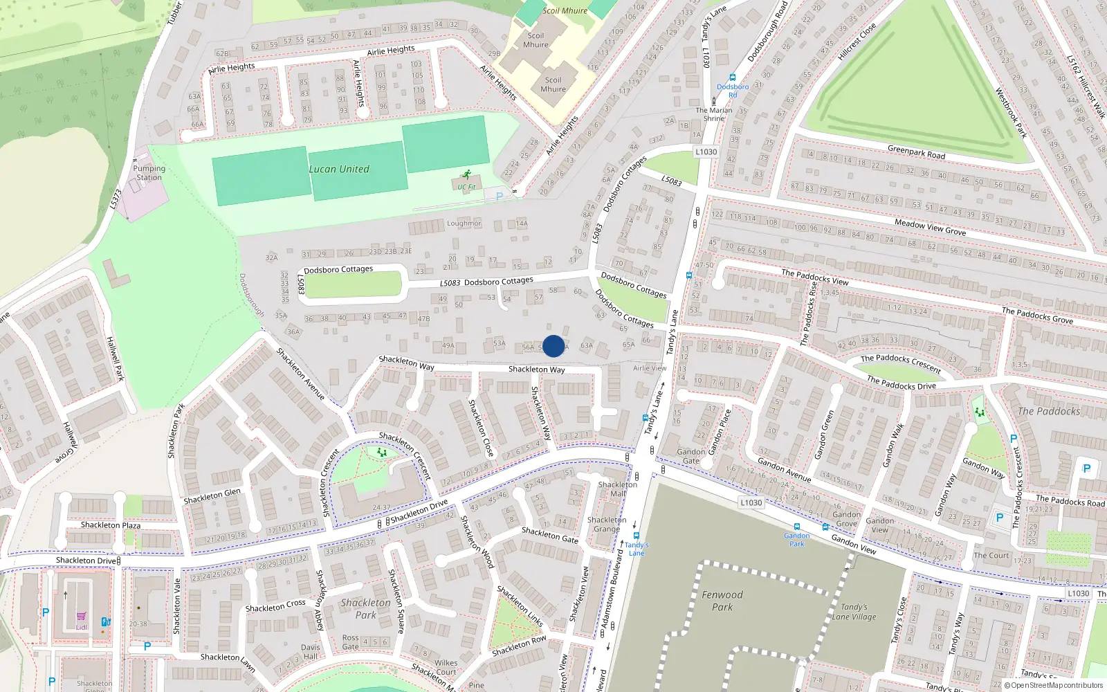 Overhead map showing the location of 59A Dodsborough Cottage, Shackleton Way, Lucan
