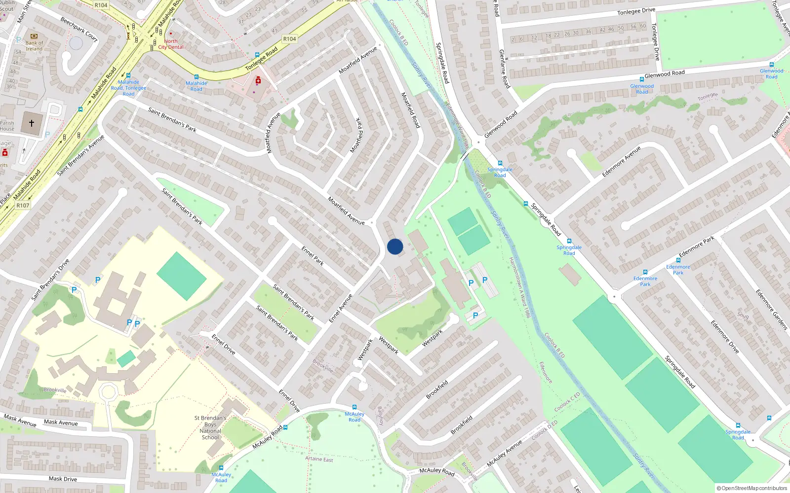Overhead map showing the location of 59A Moutfield Road, Coolock, Dublin 5