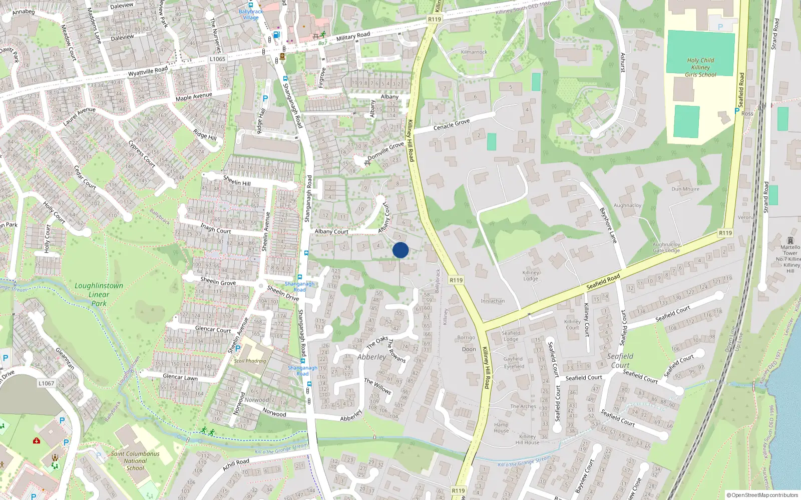 Overhead map showing the location of 5A Albany Court, Killiney