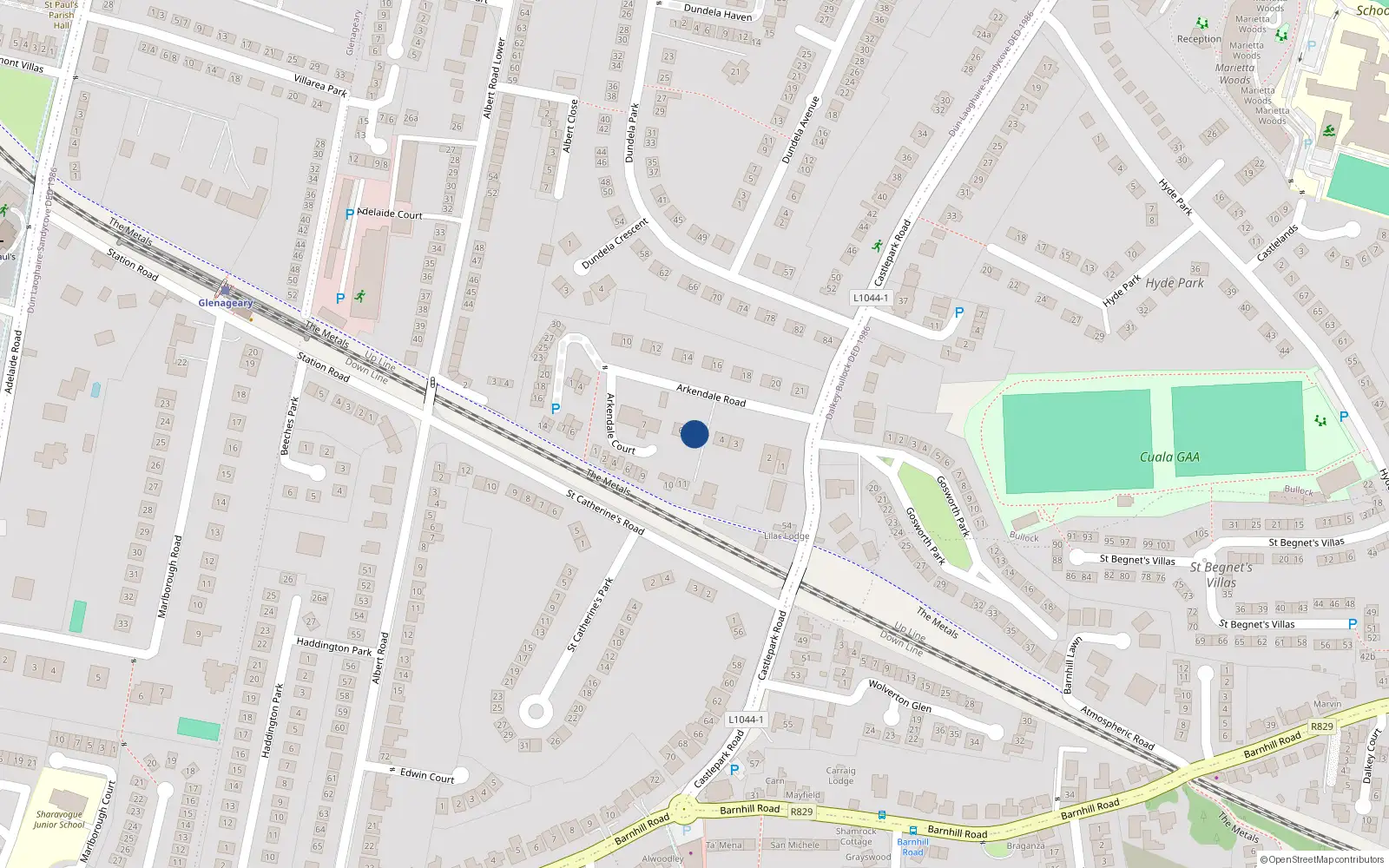 Overhead map showing the location of 5 Arkendale Road, Dublin