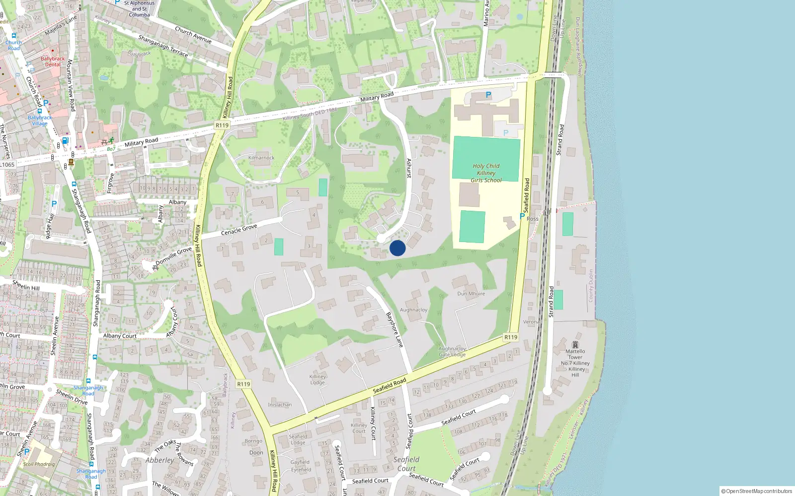 Overhead map showing the location of 5A Ashurst, Killiney