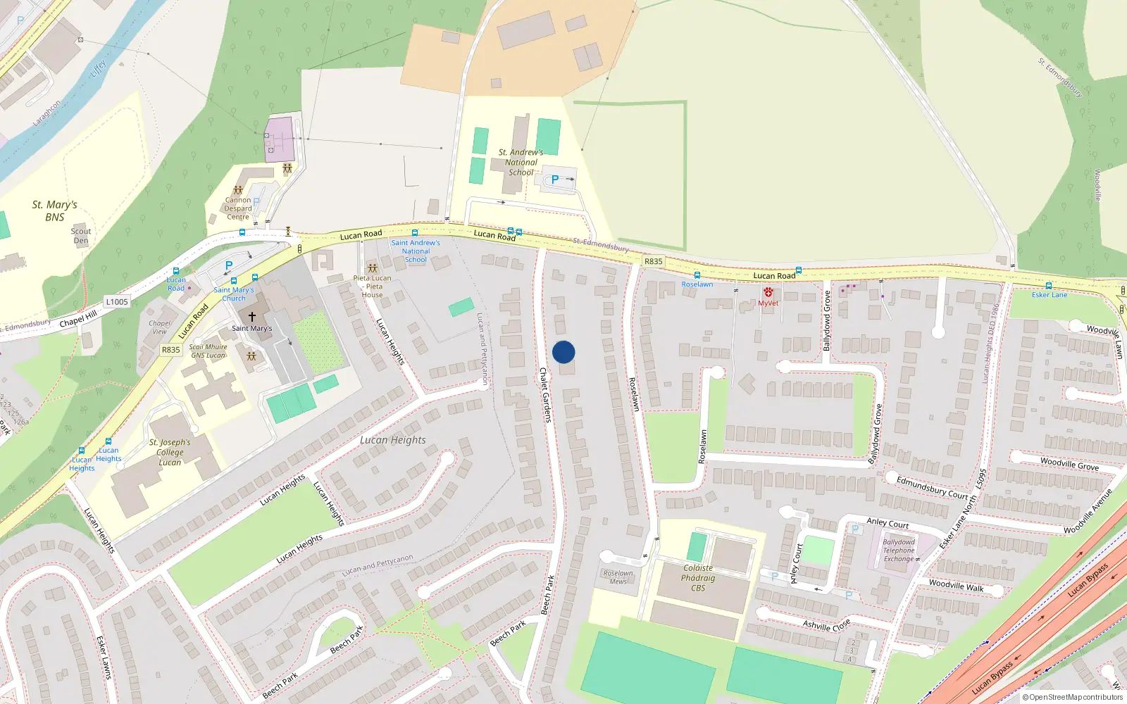 Overhead map showing the location of 5A Chalet Gardens, Lucan