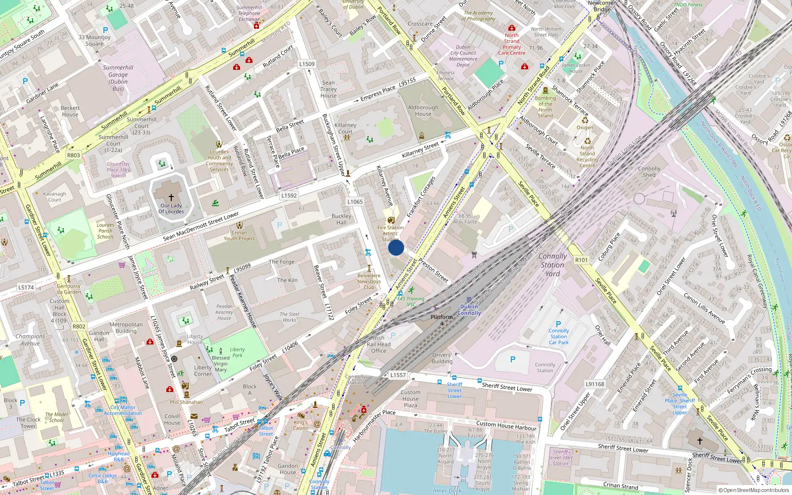 Overhead map showing the location of 5A Frankfort Cottages, Dublin 1