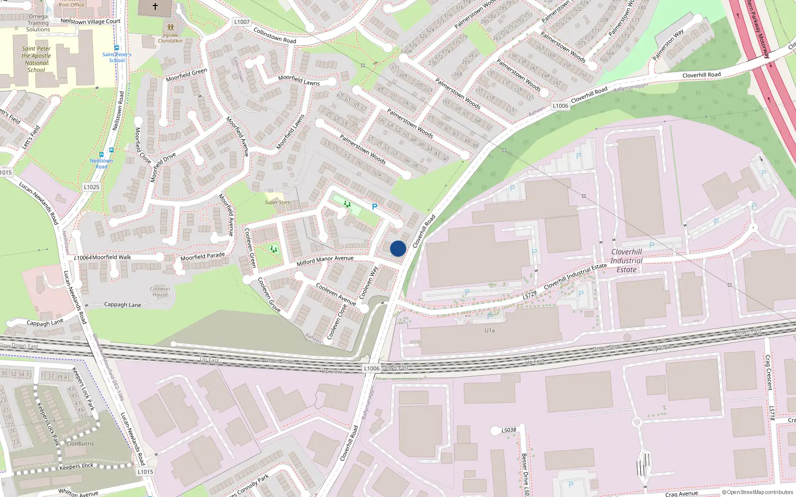 Overhead map showing the location of 5A Milford Manor Avenue, Dublin 22