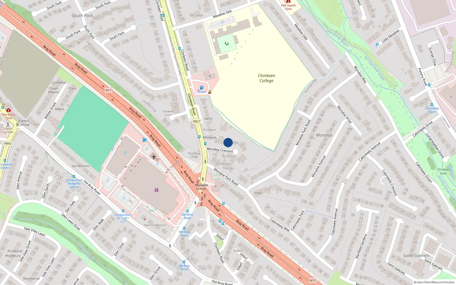 Overhead map showing the location of 5A Monaloe Crescent, Blackrock