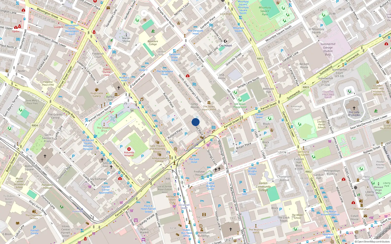Overhead map showing the location of 5A Parnell Place, Parnell St, Dublin 1