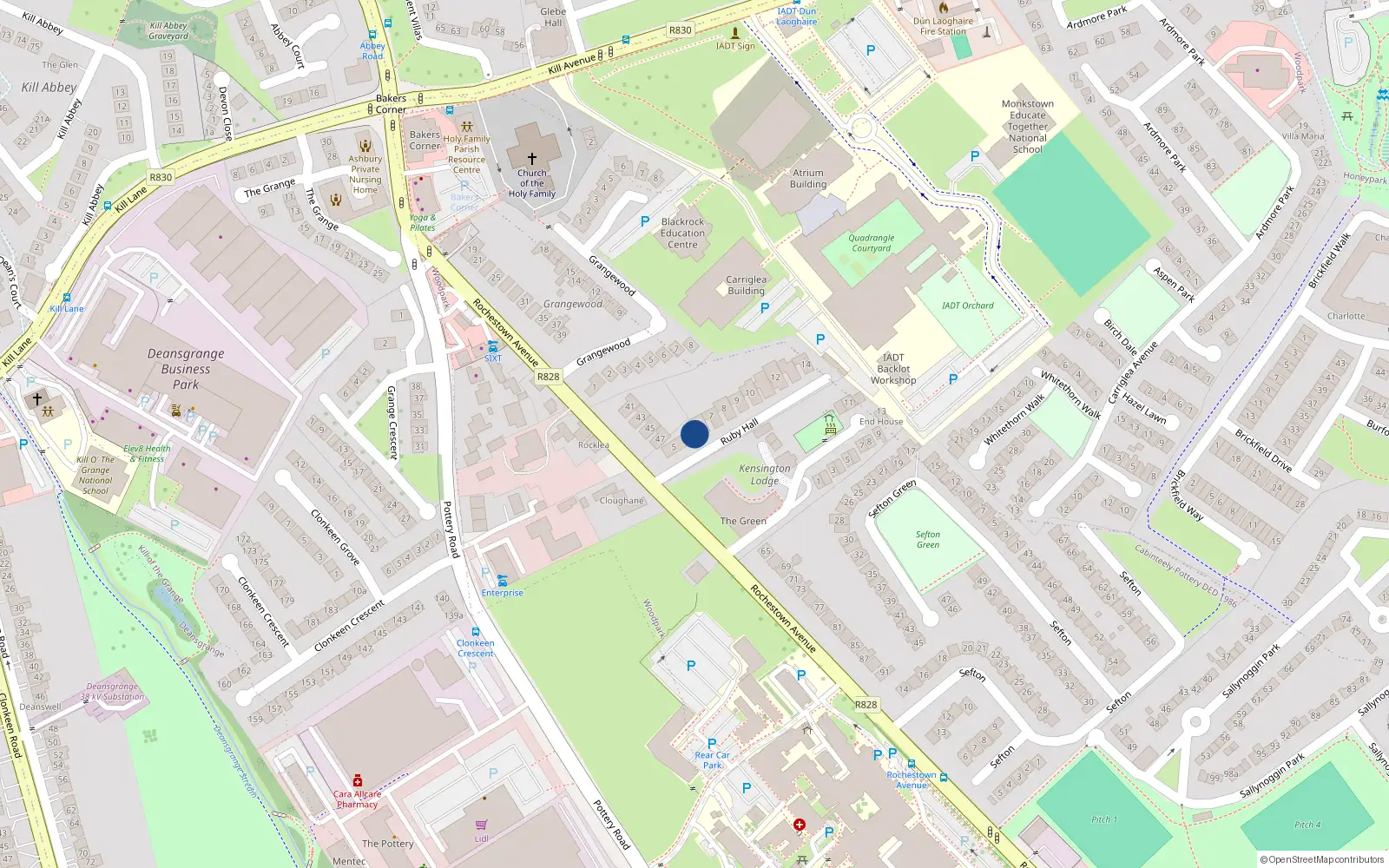Overhead map showing the location of 5A Ruby Hall, Rochestown Avenue, Dun Laoghaire