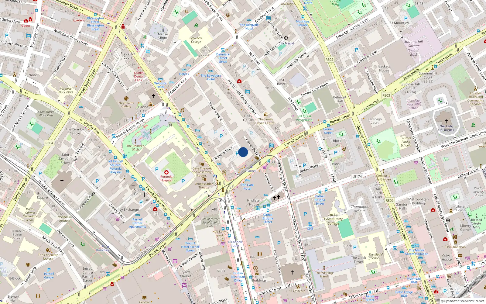 Overhead map showing the location of 5A Rutland Place, Dublin 1, Dublin