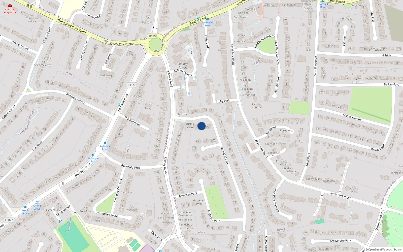 Overhead map showing the location of 5A Springhill Park, Dalkey