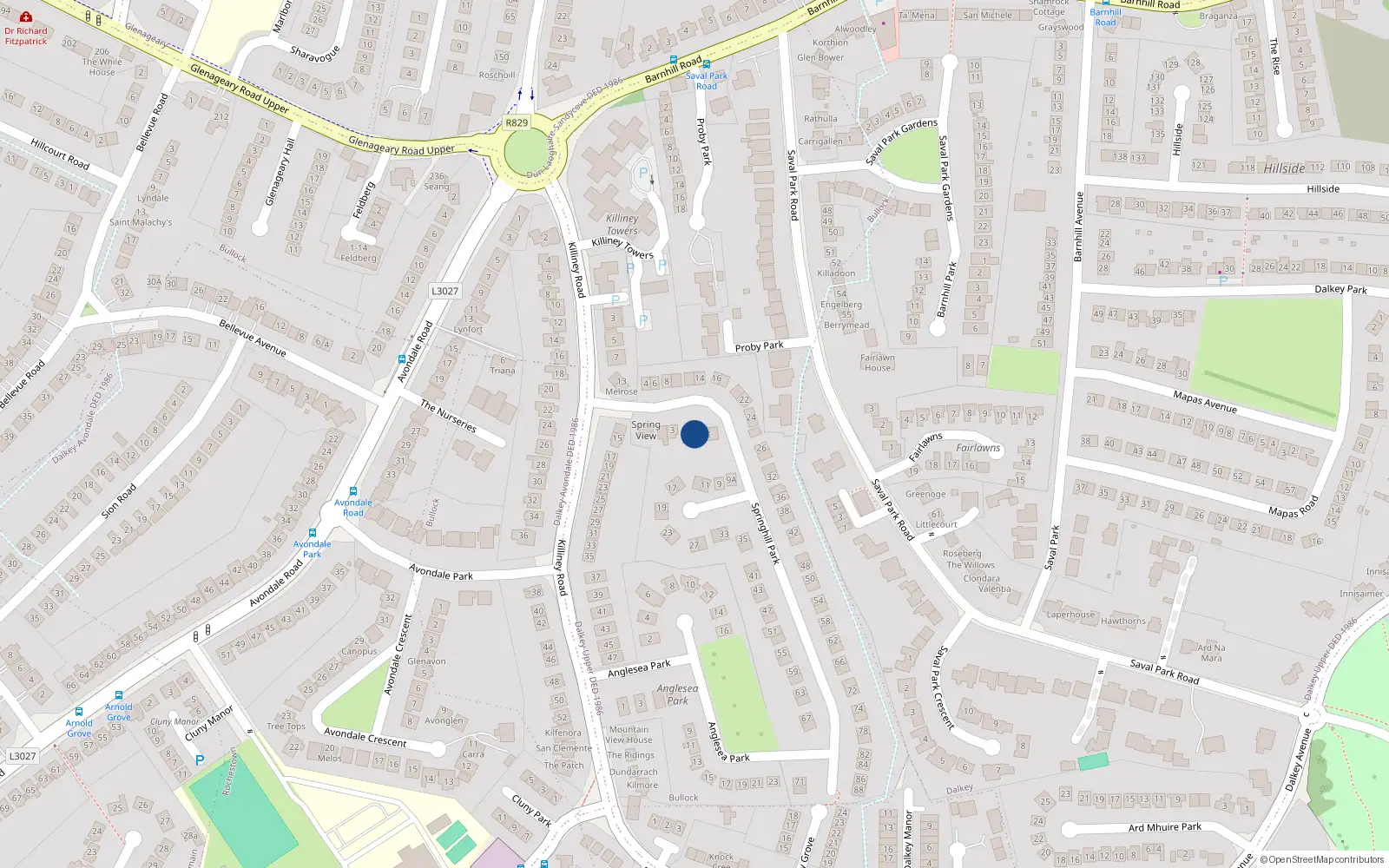 Overhead map showing the location of 5B Springhill Park, Killiney, Dublin