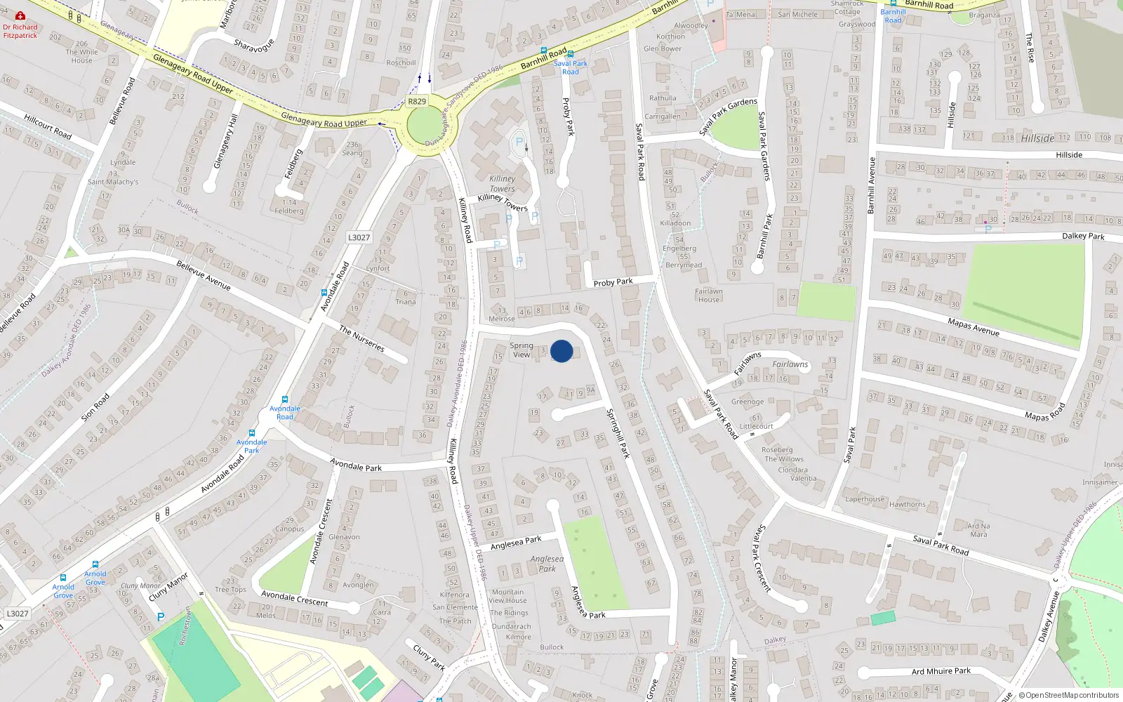 Overhead map showing the location of 5B Springhill Park, Dalkey