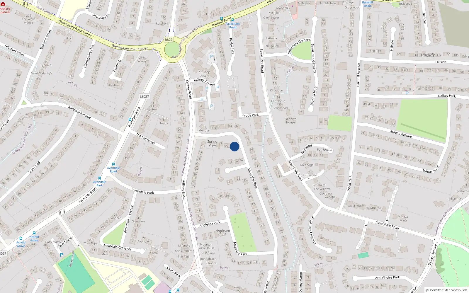 Overhead map showing the location of 5D Springhill Park, Dalkey