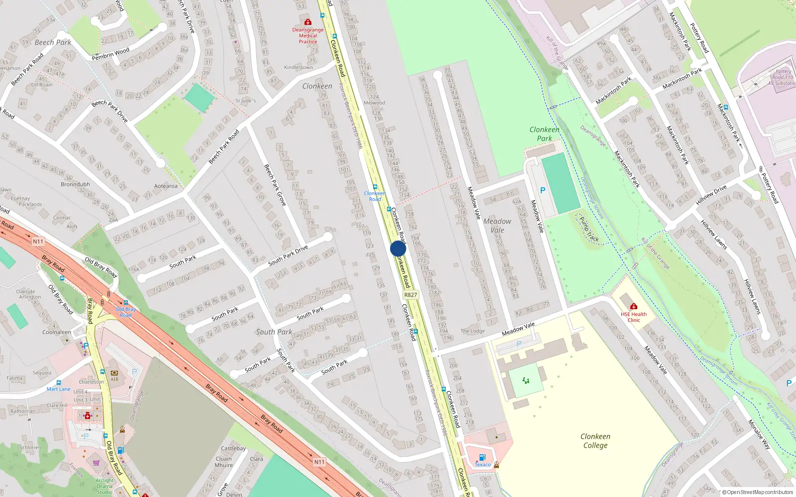 Overhead map showing the location of 6-9 Monaloe Court, Clonkeen Road, Cabinteely