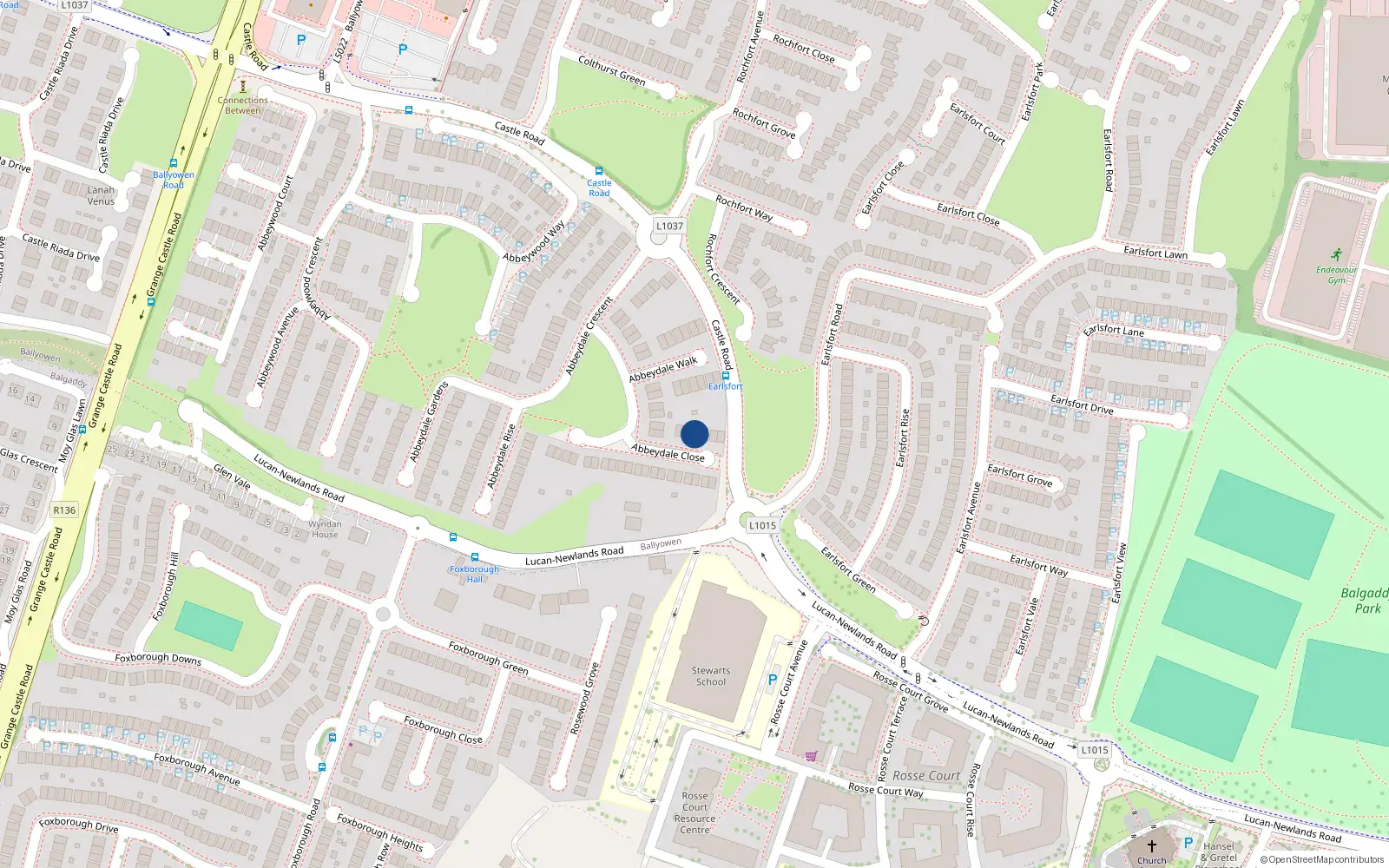 Overhead map showing the location of 6 Abbeydale Close, Lucan