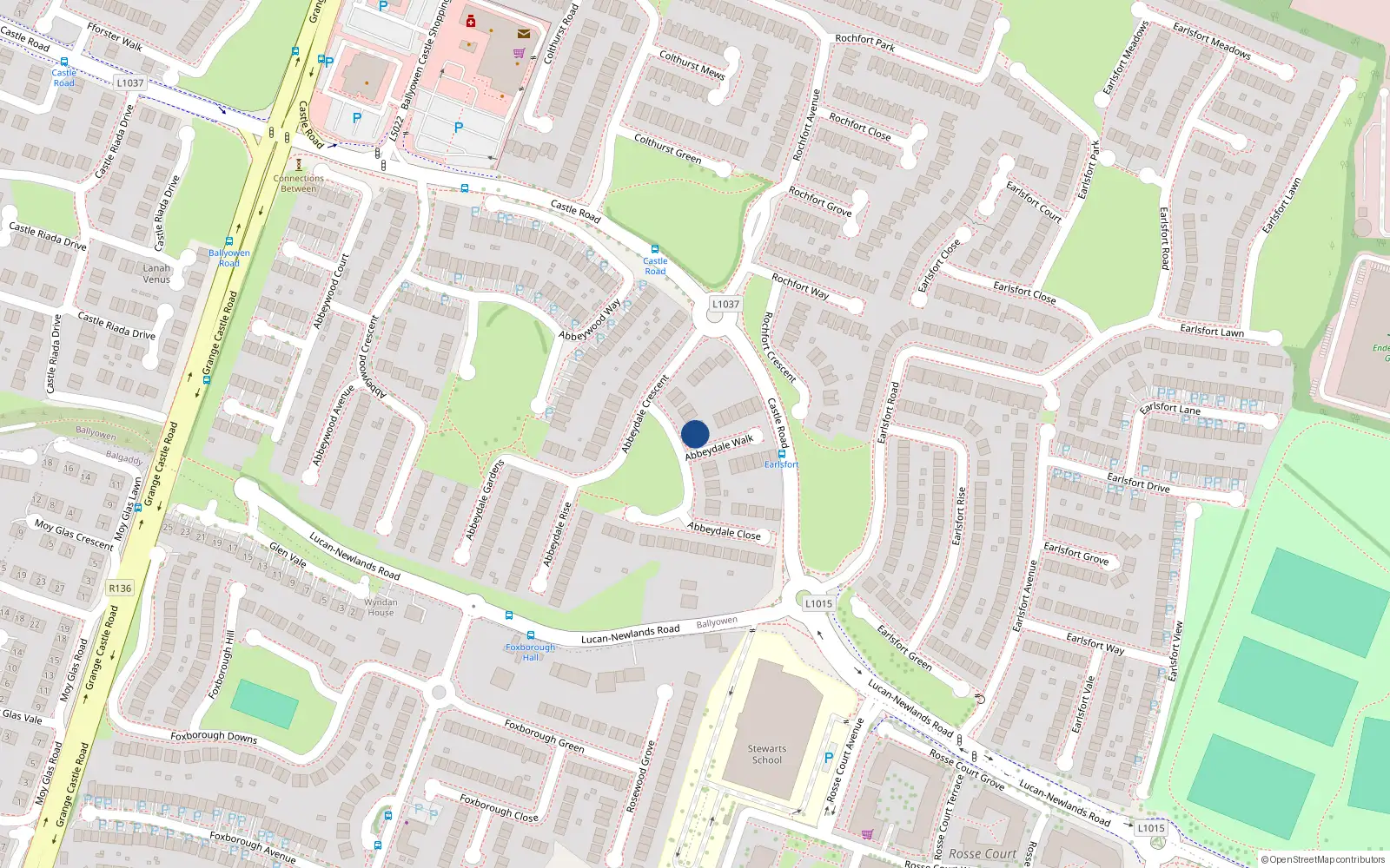 Overhead map showing the location of 6 Abbeydale Park, The Oaks, Lucan