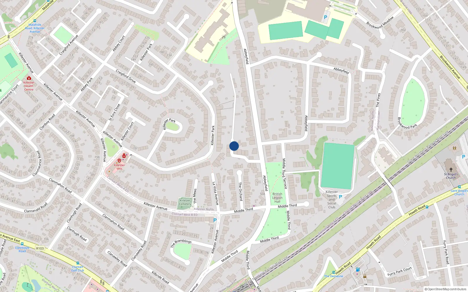 Overhead map showing the location of 6 Abbeyfield Lawns, Killester, Dublin 5