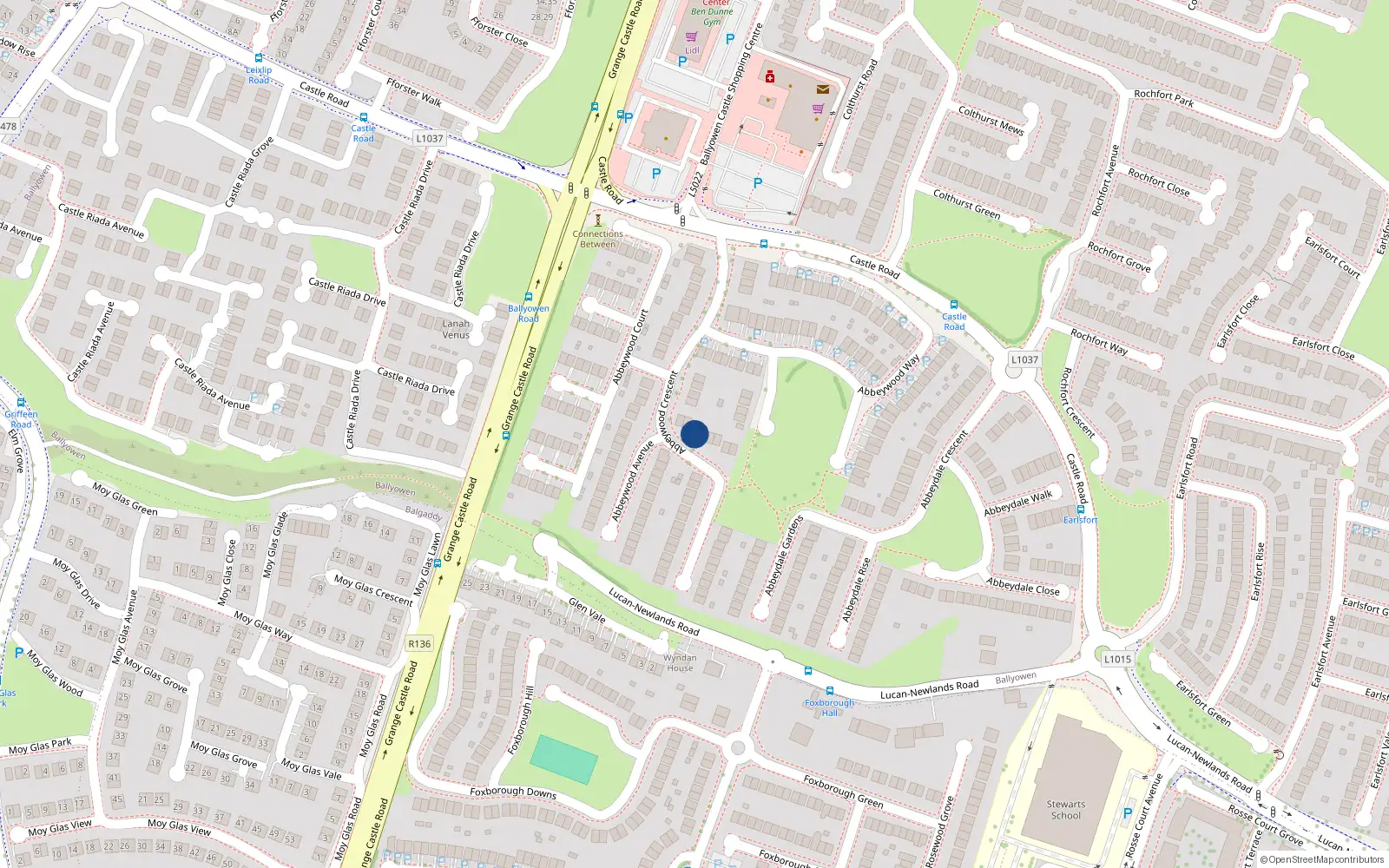 Overhead map showing the location of 6 Abbeywood Crescent, The Oaks, Lucan
