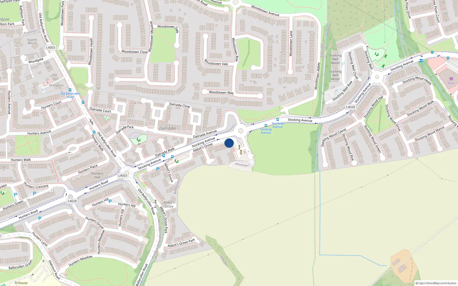 Overhead map showing the location of 6 Abbots Grove Avenue, Dublin 16