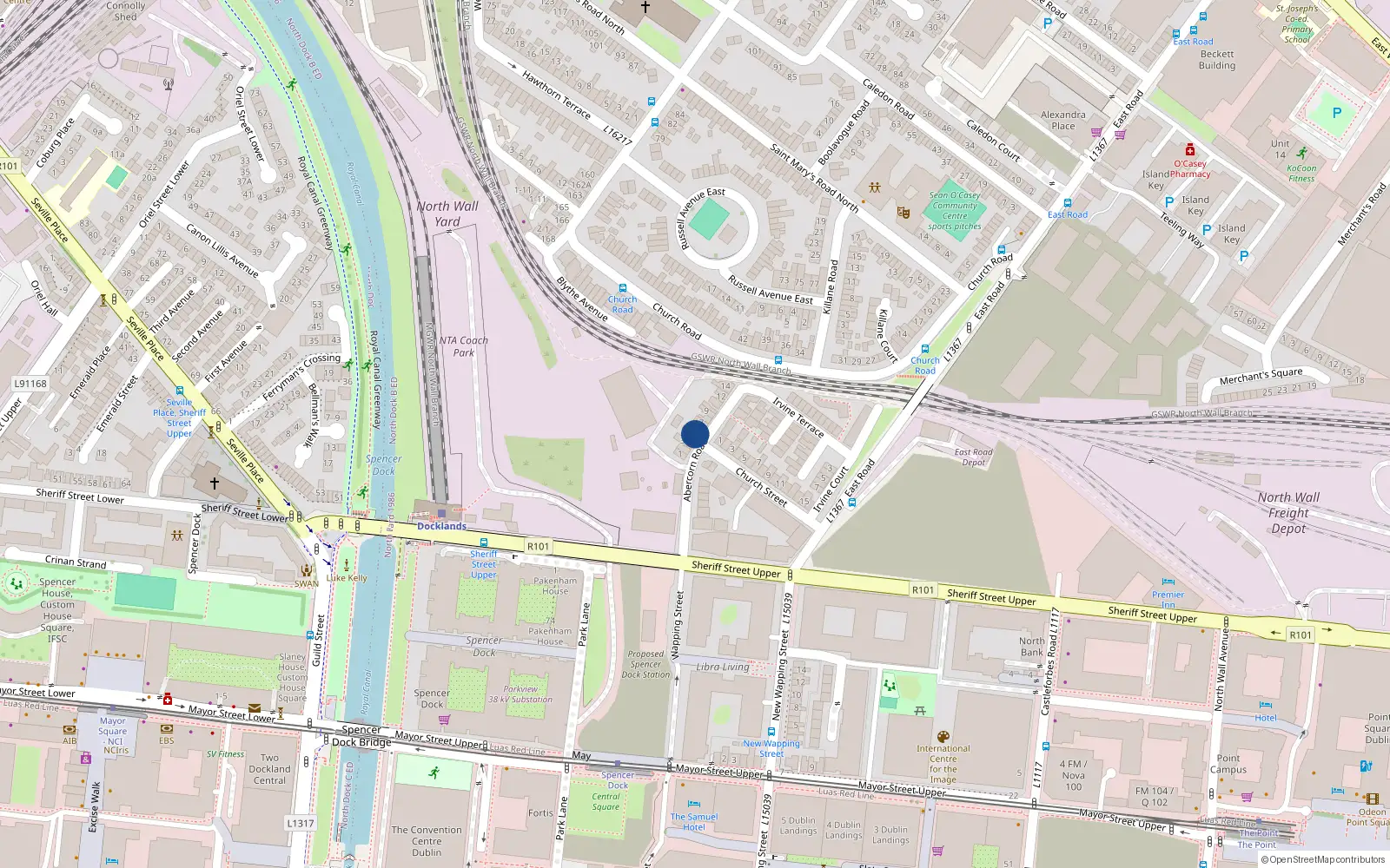 Overhead map showing the location of 6 Abercorn Road, Dublin 3
