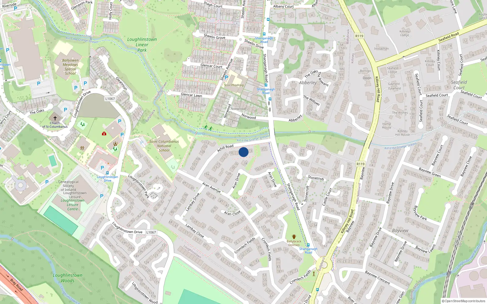 Overhead map showing the location of 6 Achill Road, Ballybrack