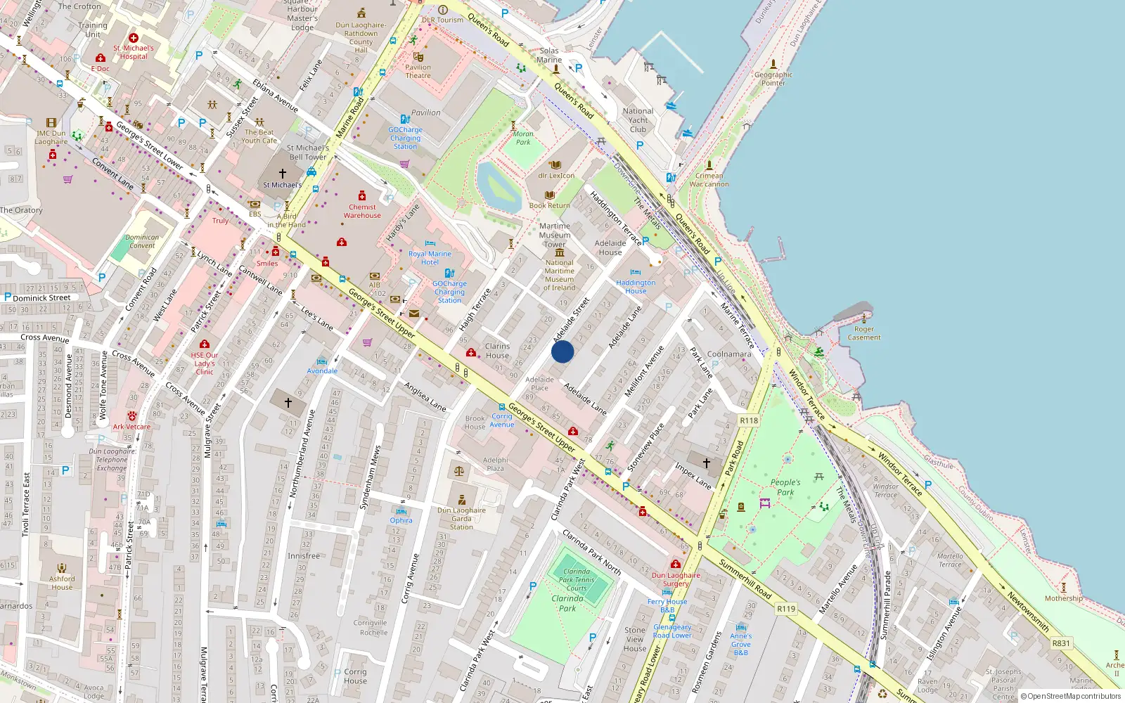 Overhead map showing the location of 6 Adelaide Street, Dublin