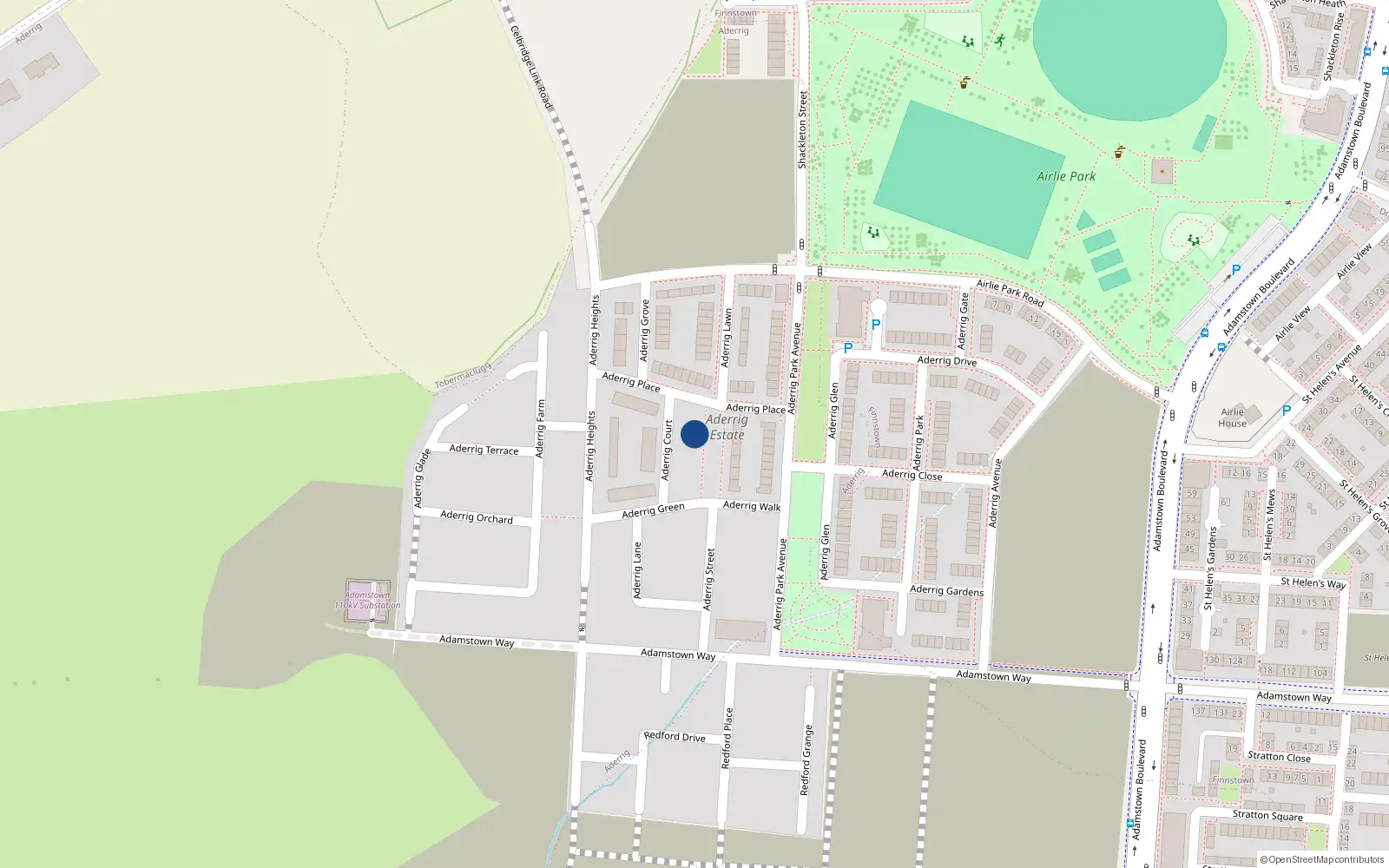 Overhead map showing the location of 6 Aderrig Green, Lucan