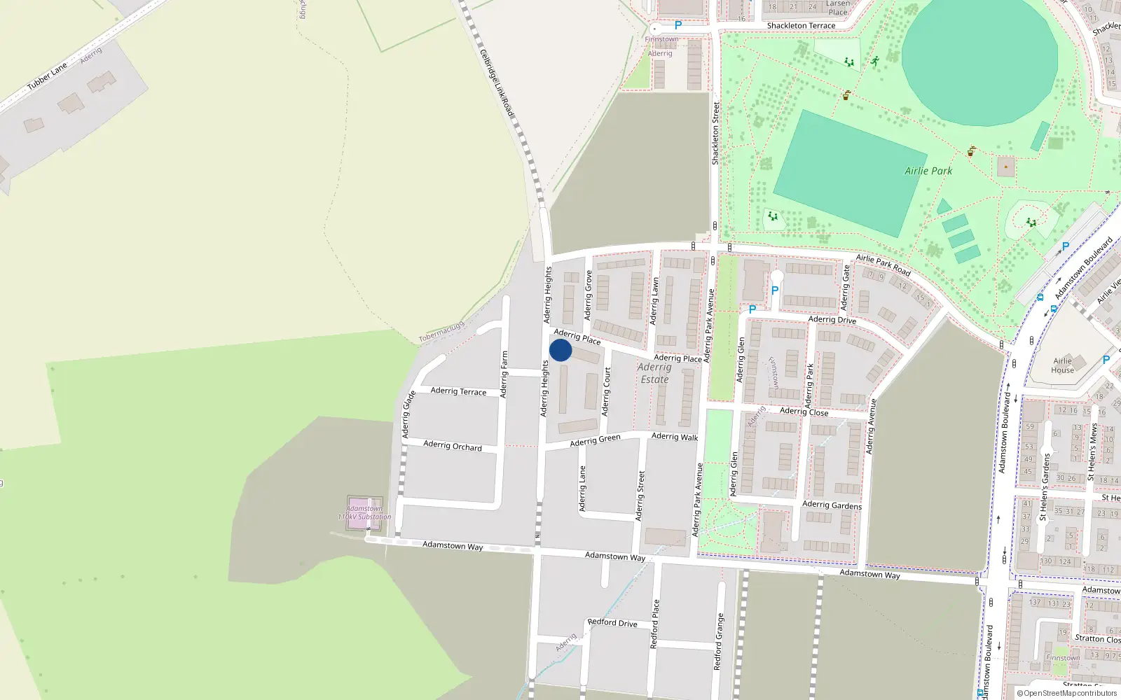 Overhead map showing the location of 6 Aderrig Heights, Adamstown