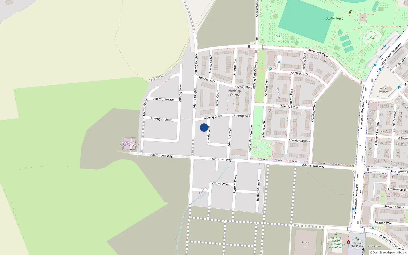 Overhead map showing the location of 6 Aderrig Lane, Adamstown, Lucan