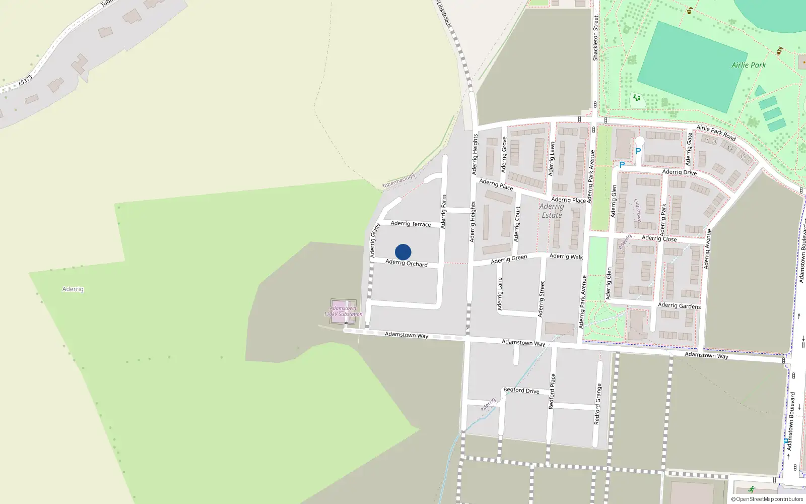 Overhead map showing the location of 6 Aderrig Orchard, Lucan