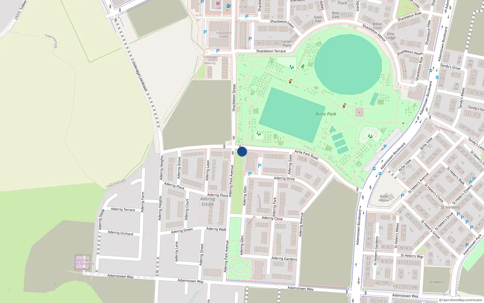 Overhead map showing the location of 6 Aderrig Park Avenue, Lucan