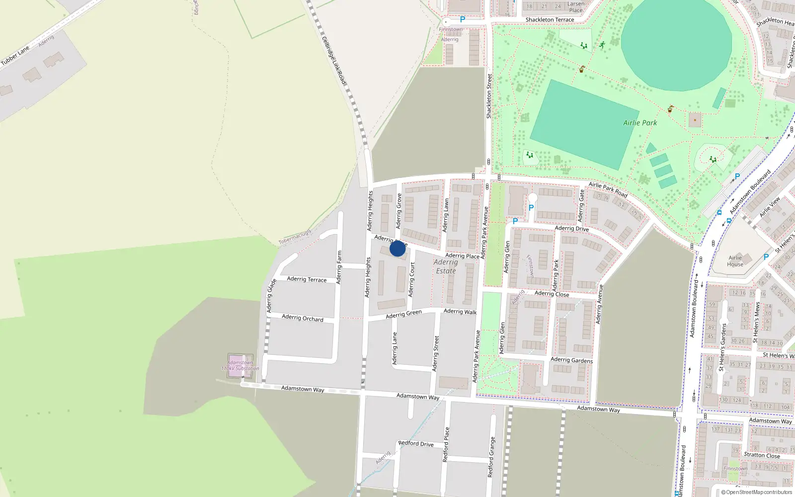 Overhead map showing the location of 6 Aderrig Place, Lucan