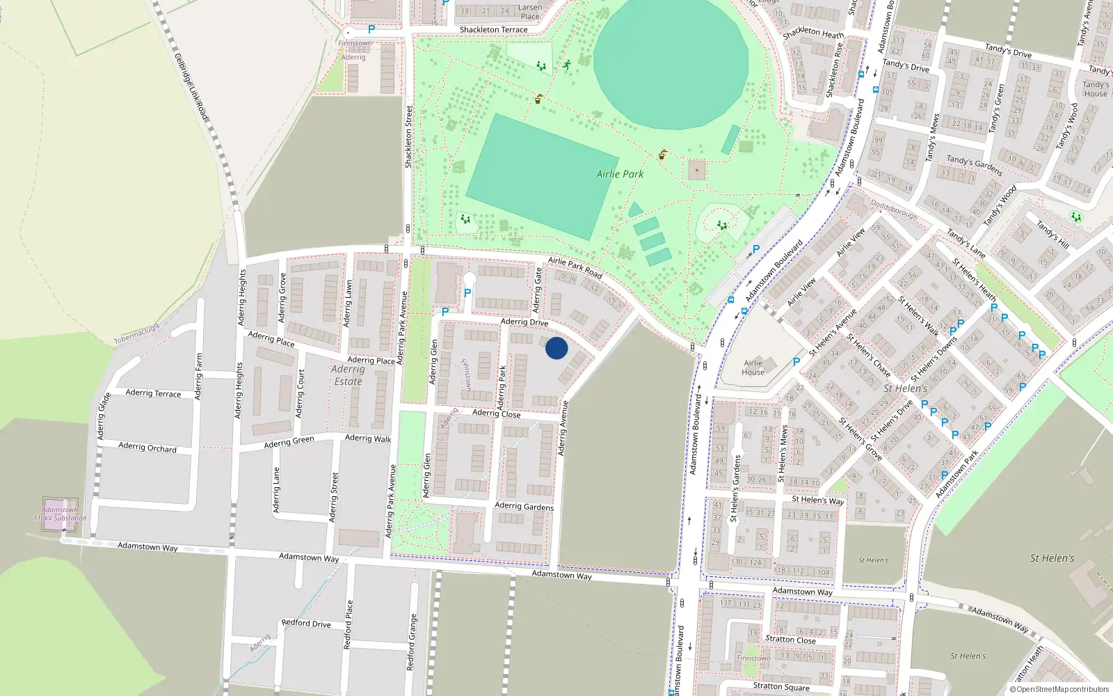 Overhead map showing the location of 6 Aderrig Drive, Lucan