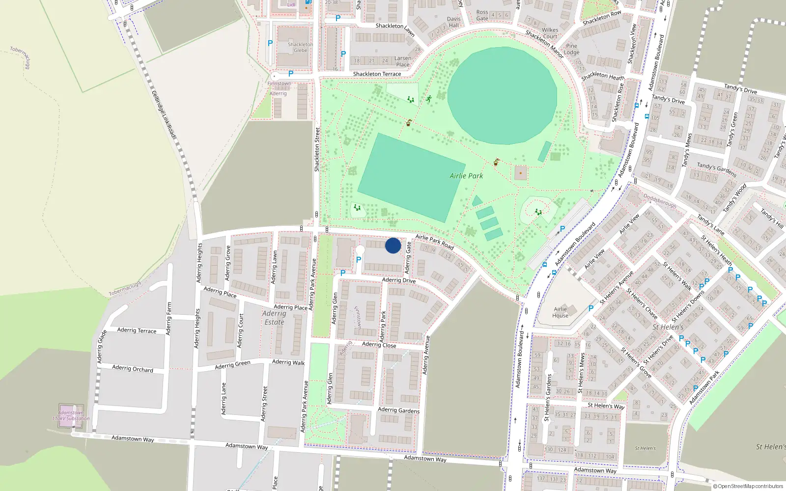 Overhead map showing the location of 6 Airlie Park Road, Lucan