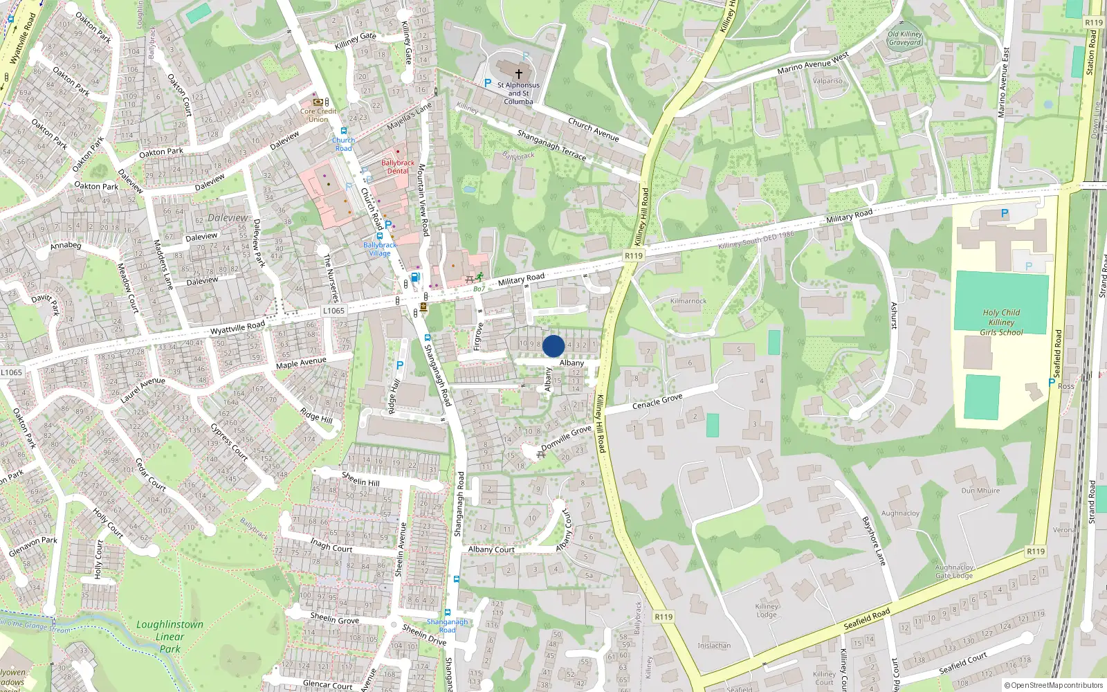 Overhead map showing the location of 6 Albany, Killiney
