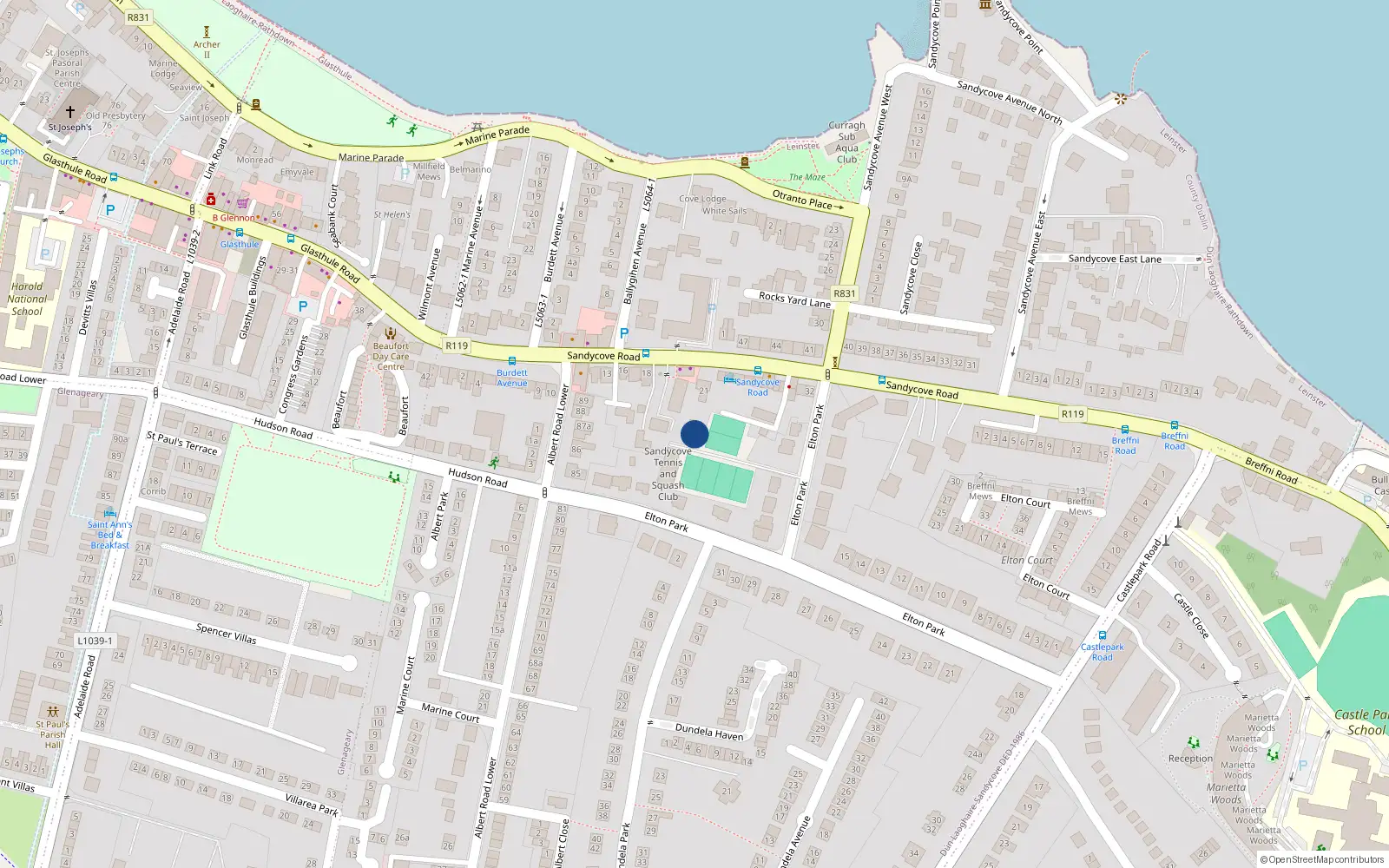 Overhead map showing the location of 6 Albert Mews, Sandycove Road, Sandycove