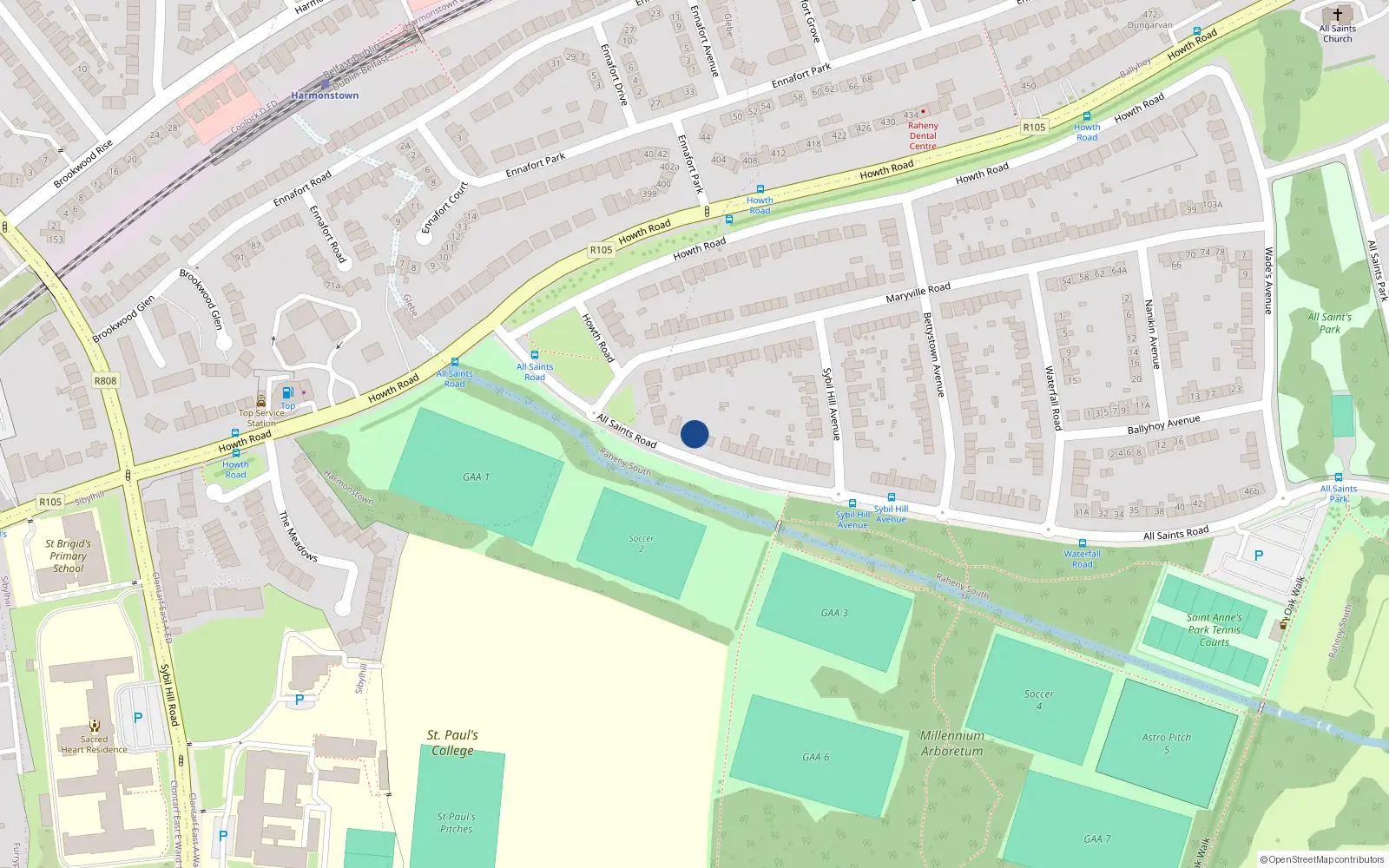 Overhead map showing the location of 6 All Saints Road, Dublin 5