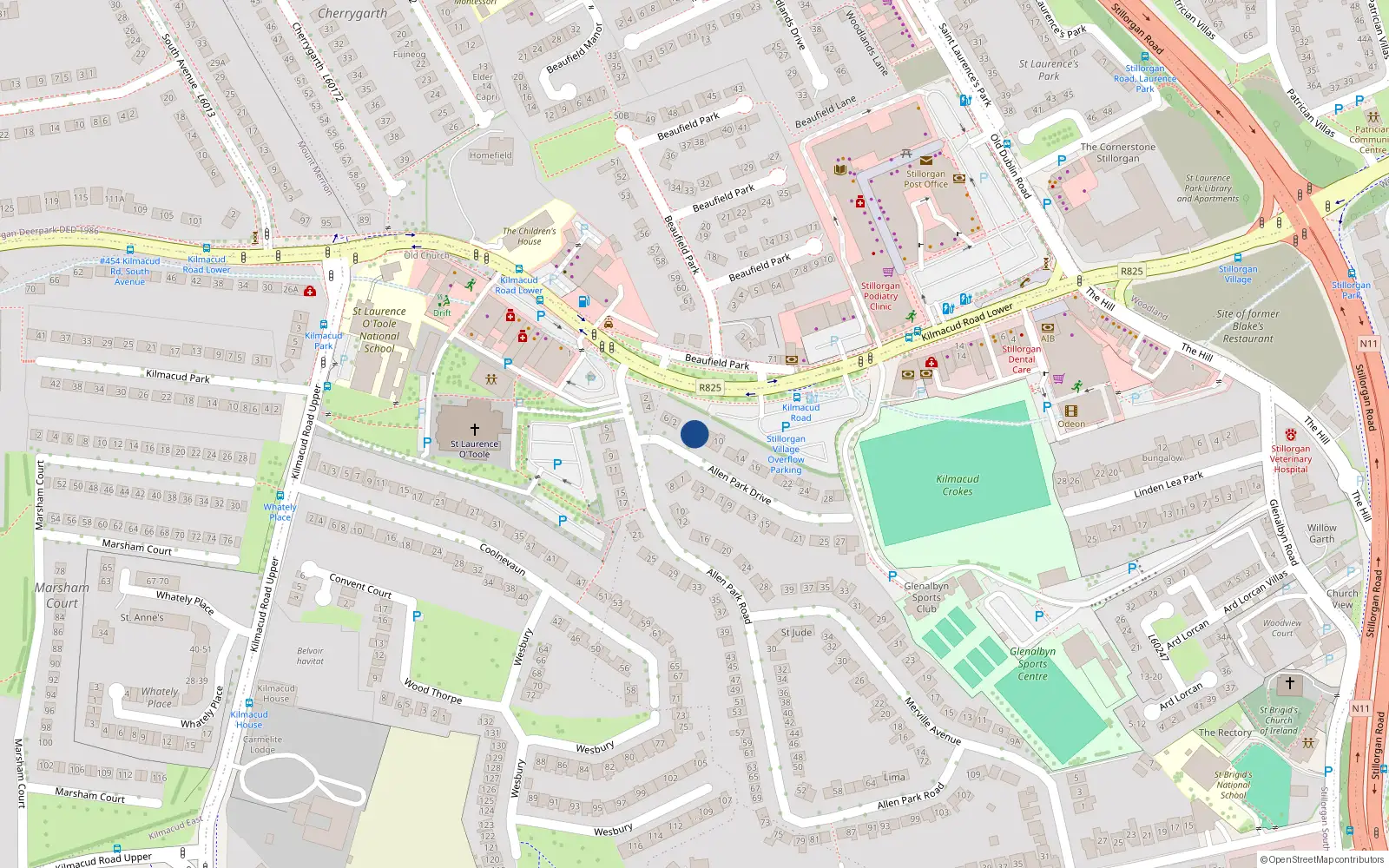 Overhead map showing the location of 6 Allen Park Drive, Dublin
