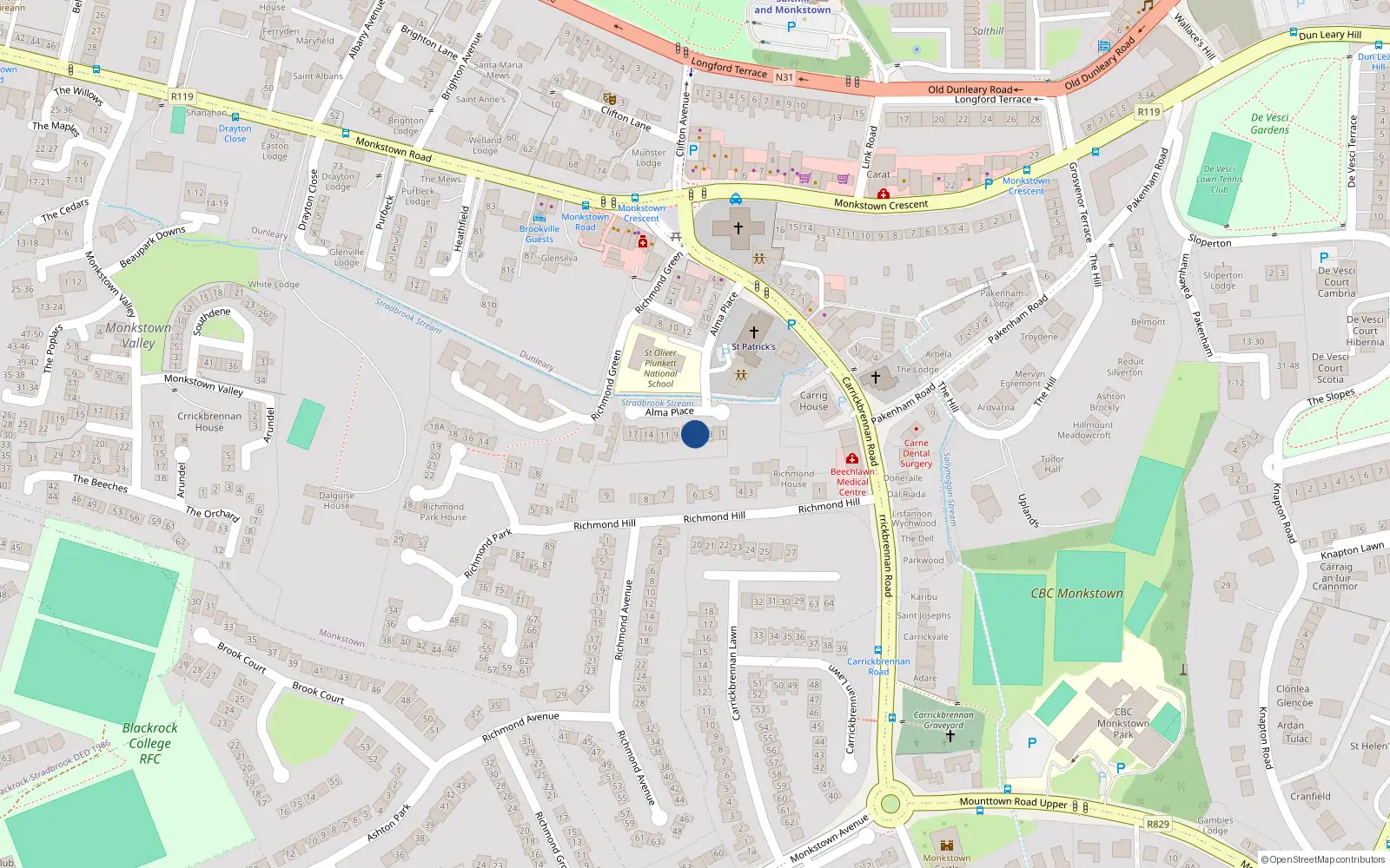Overhead map showing the location of 6 Alma Park, Monkstown, Dublin