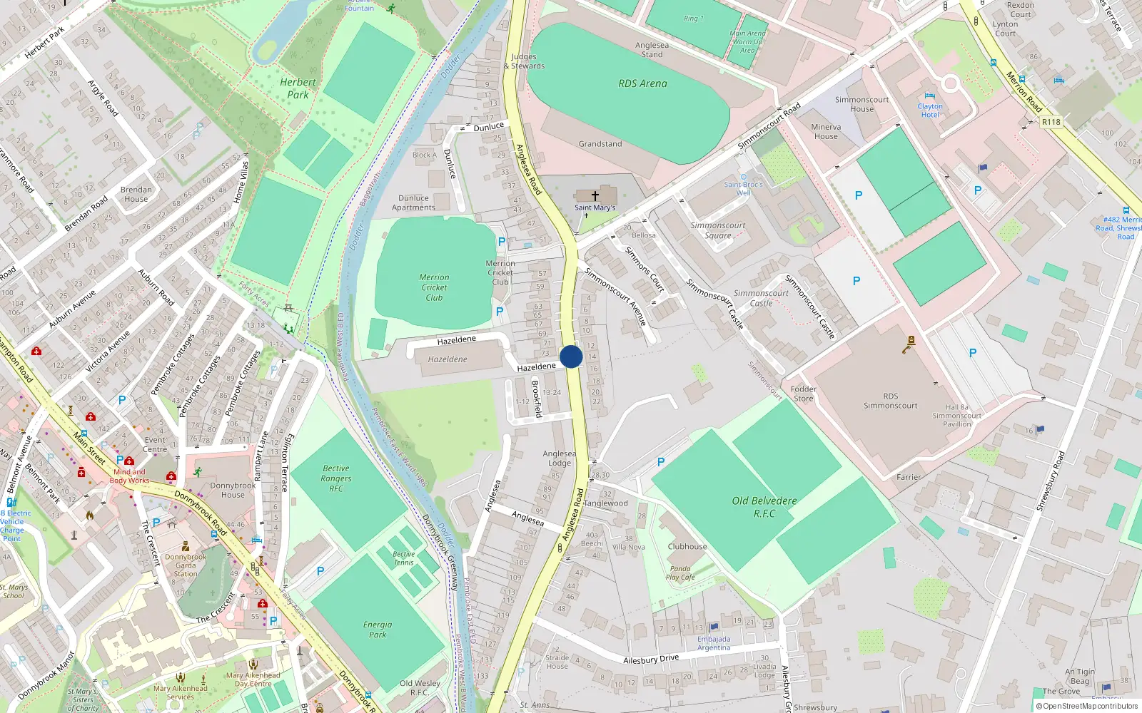 Overhead map showing the location of 6 Anglesea Road, Ballsbridge